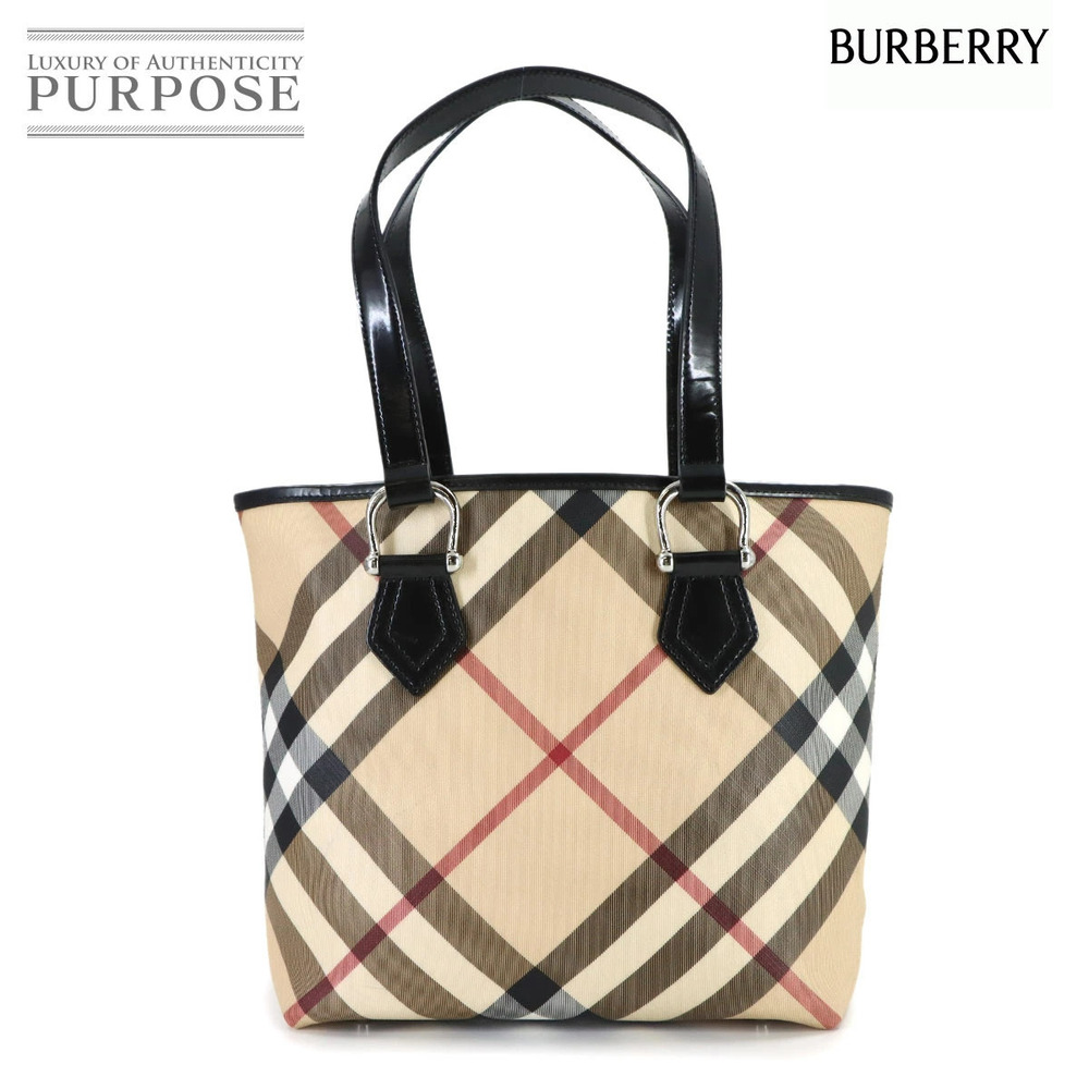 Burberry House Check Tote Bag Leather Beige Black